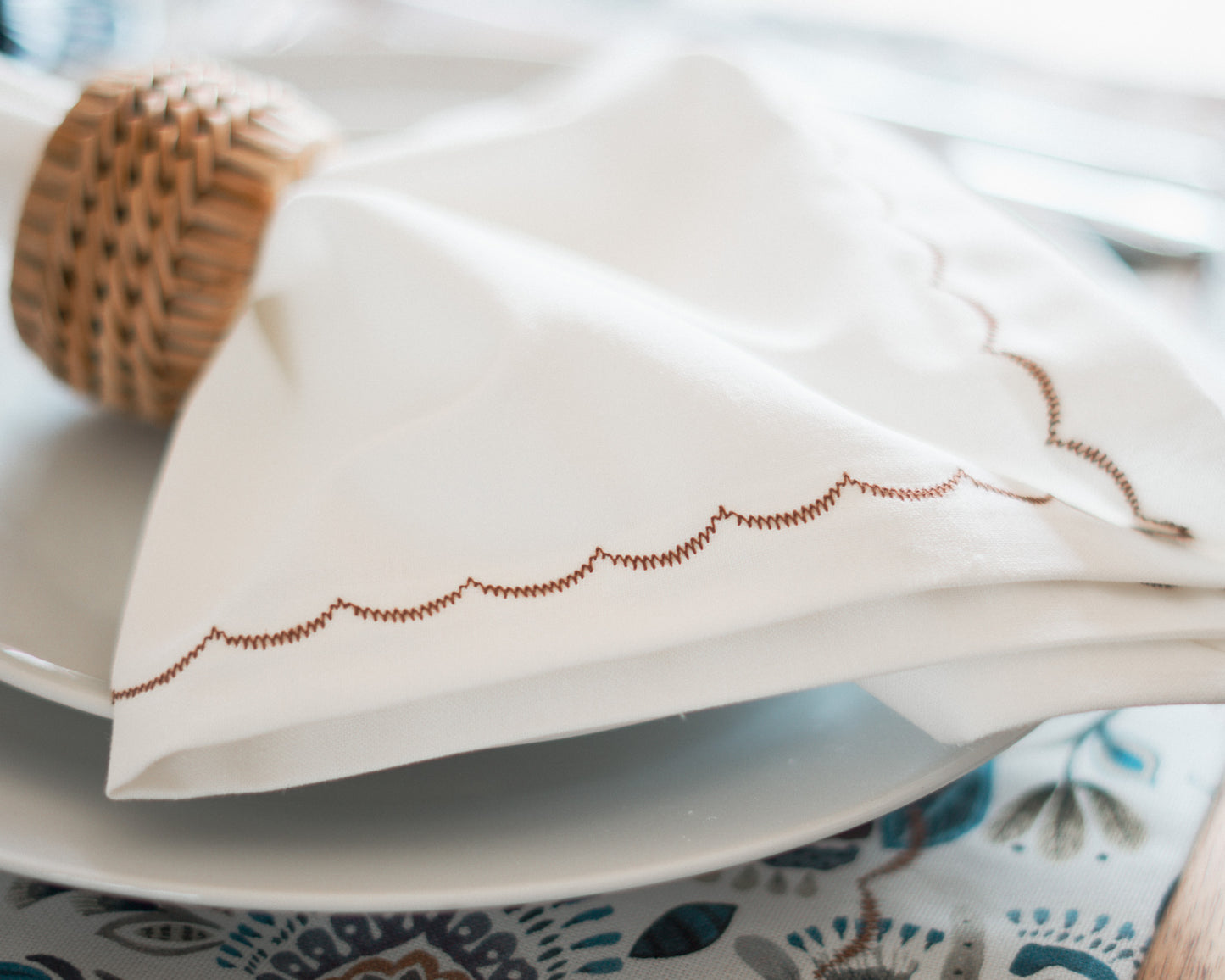 Cloth Napkin set of 4- Blue and Brown Borders