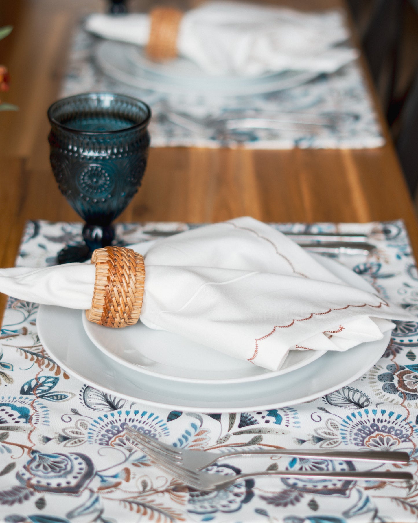 Cloth Napkin set of 4- Blue and Brown Borders