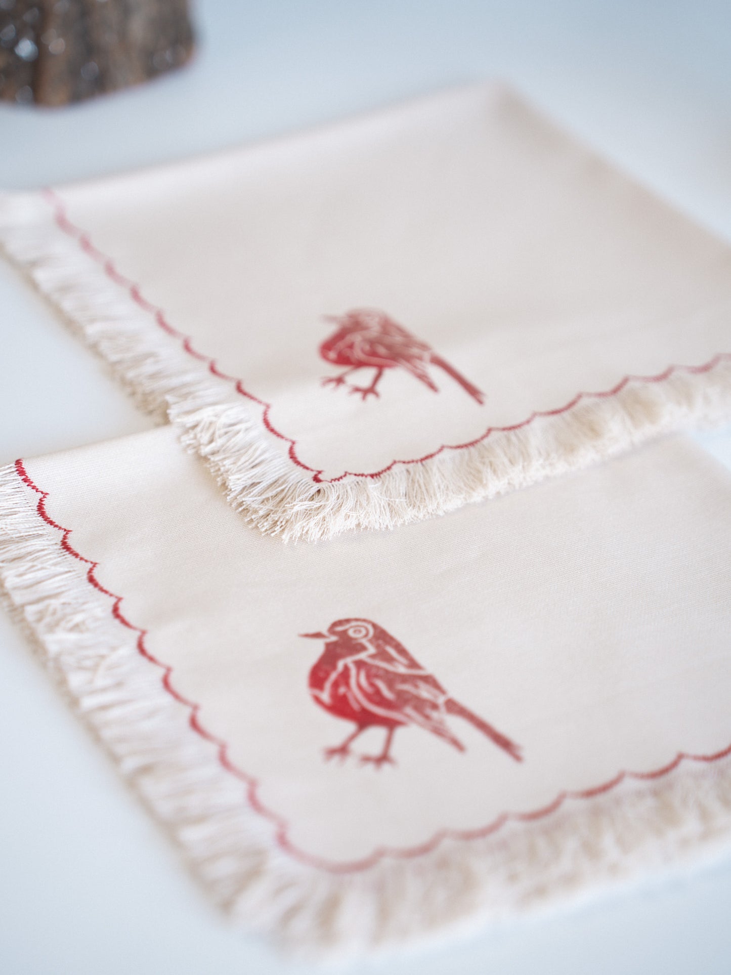 Robin Bird Block-Printed Fabric Basket