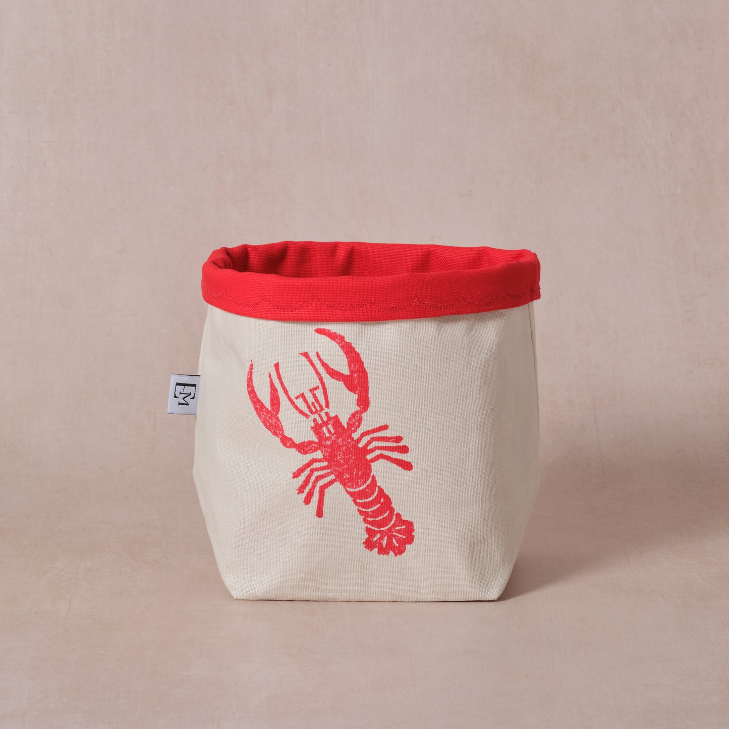 Reversible Block-Printed Fabric Basket: Lobster