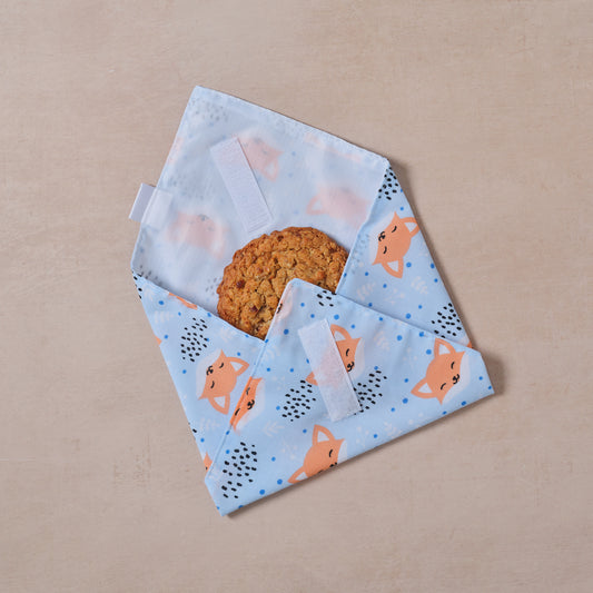 Reusable cotton sandwich wrap in fox print, eco-friendly lunch wrap alternative to plastic, Emena Home UK