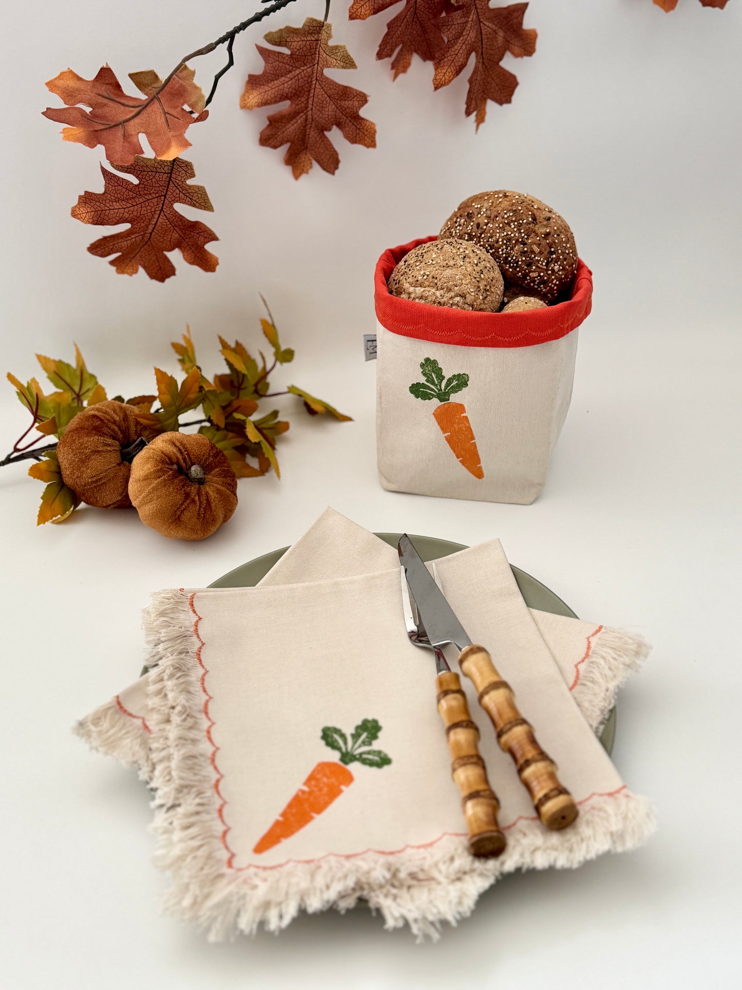 Reversible Block-Printed Fabric Basket: Carrot