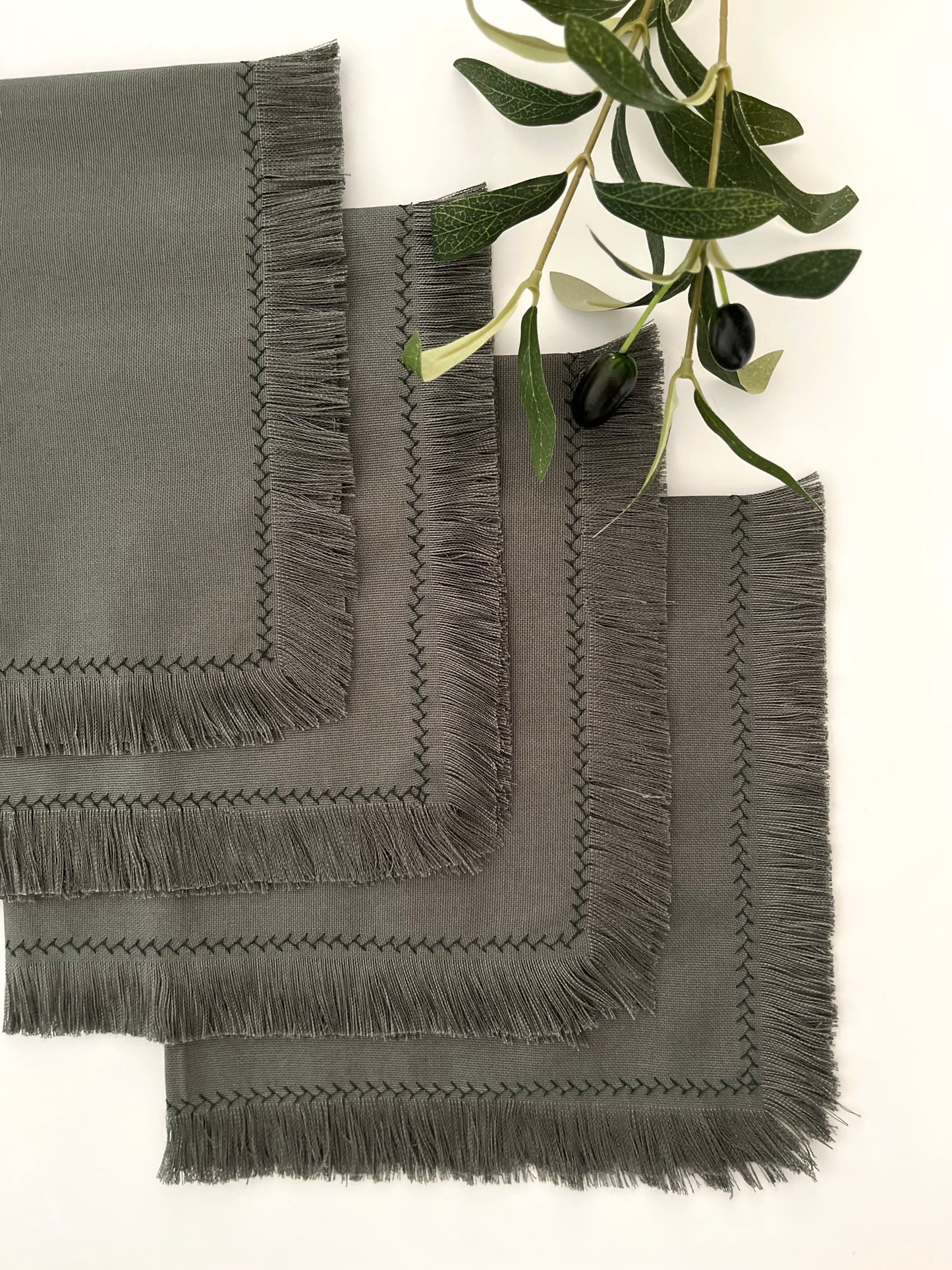 Green Fringe Napkins - Set of 4
