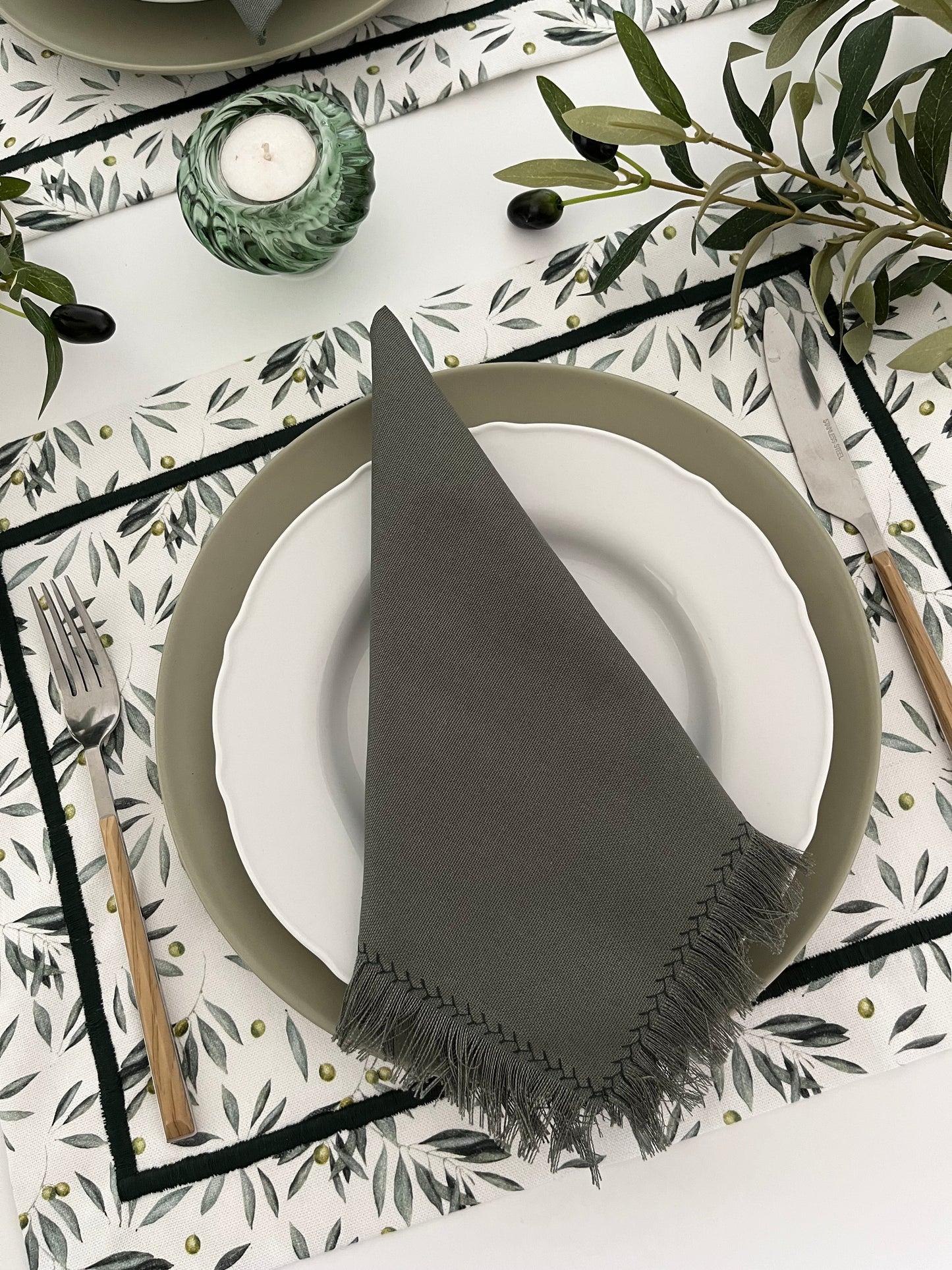 Green Fringe Napkins - Set of 4