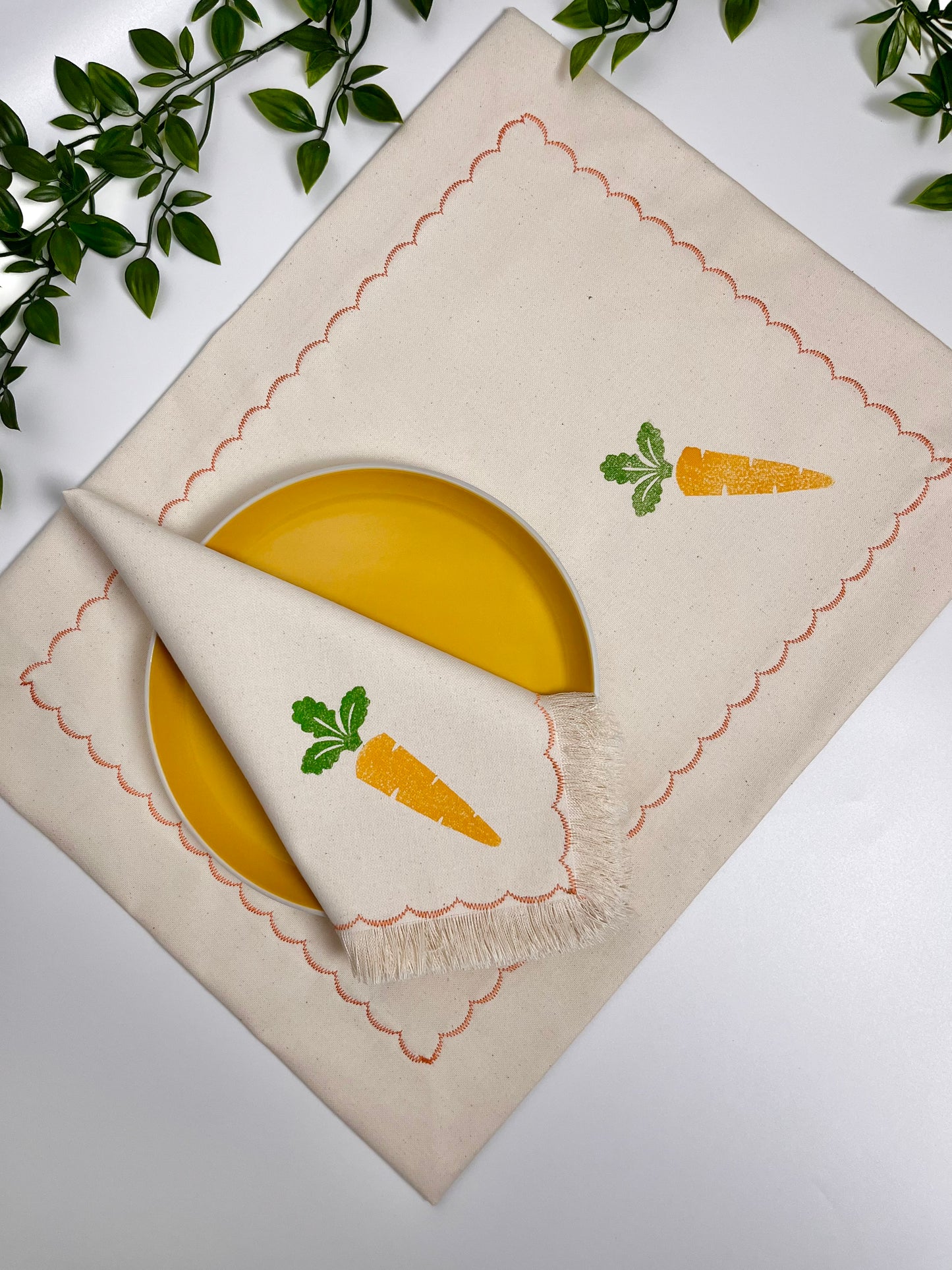 Carrot Block Printed Fringe Napkins - Set of 6