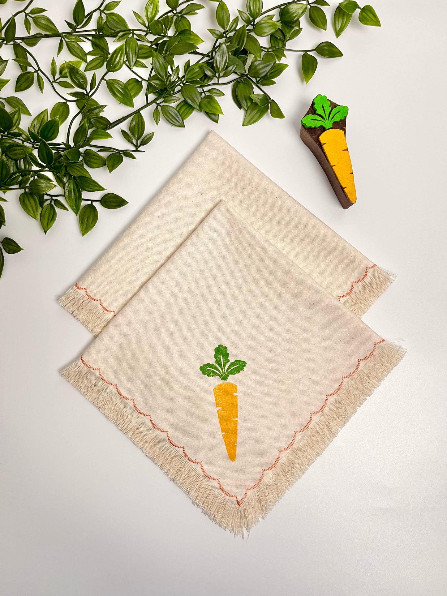 Carrot Block Printed Fringe Napkins - Set of 6