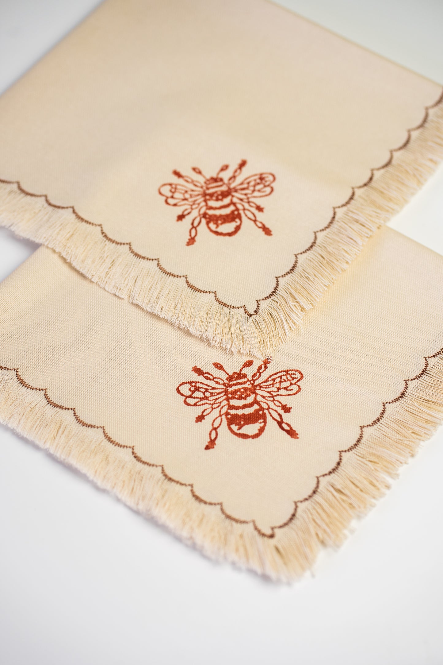 Cotton Block-Printed Fringe Napkins - Bees