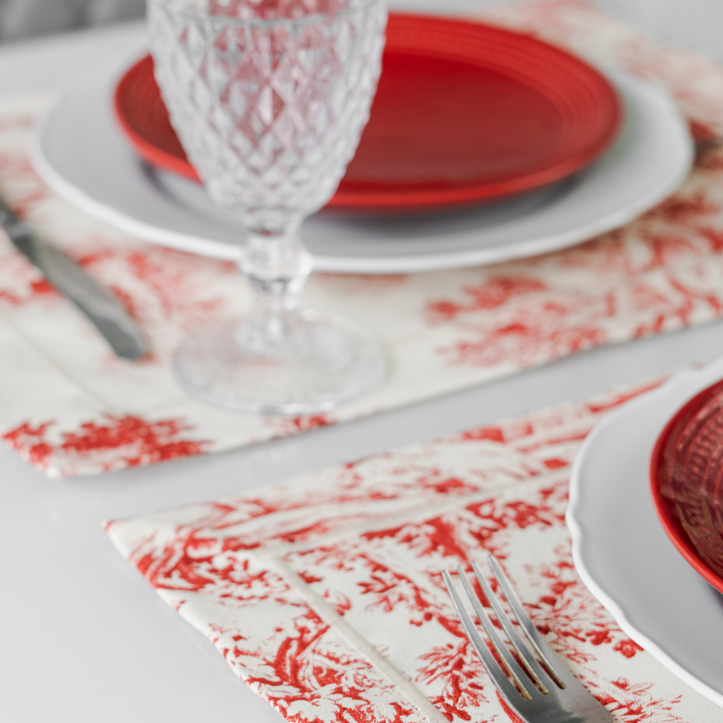 Red Toile De Jouy Placemat - Set of 4