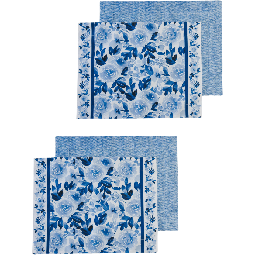 Reversible Placemats - Blue Floral Set of 4