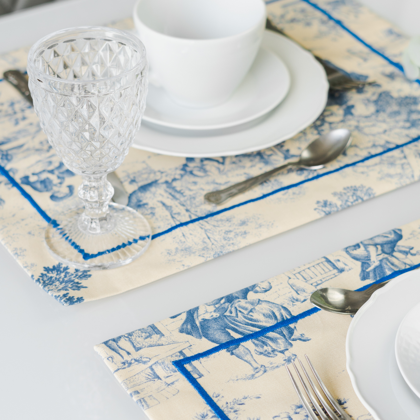Blue Toile De Jouy Placemats - Set of 2