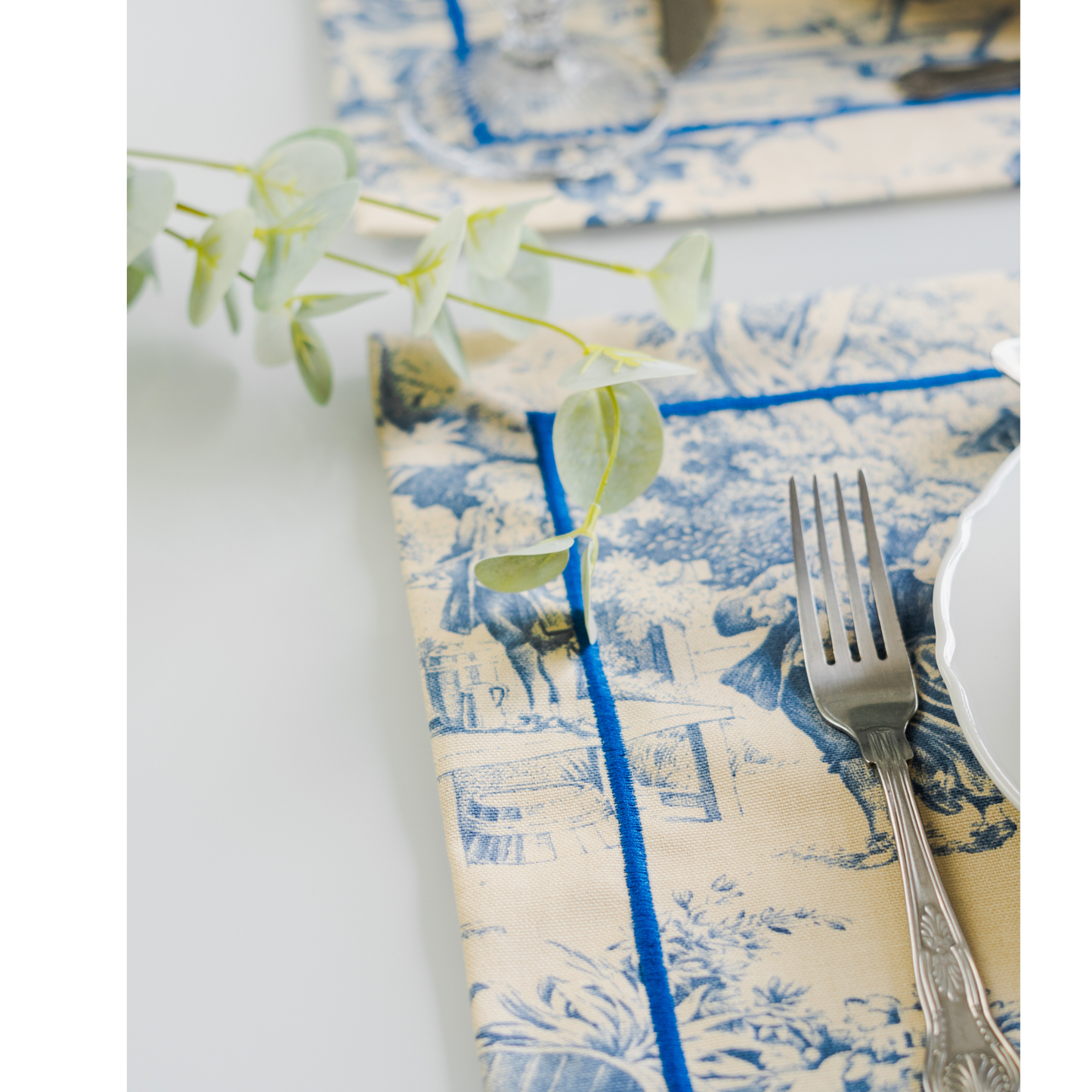 Blue Toile De Jouy Placemats - Set of 2