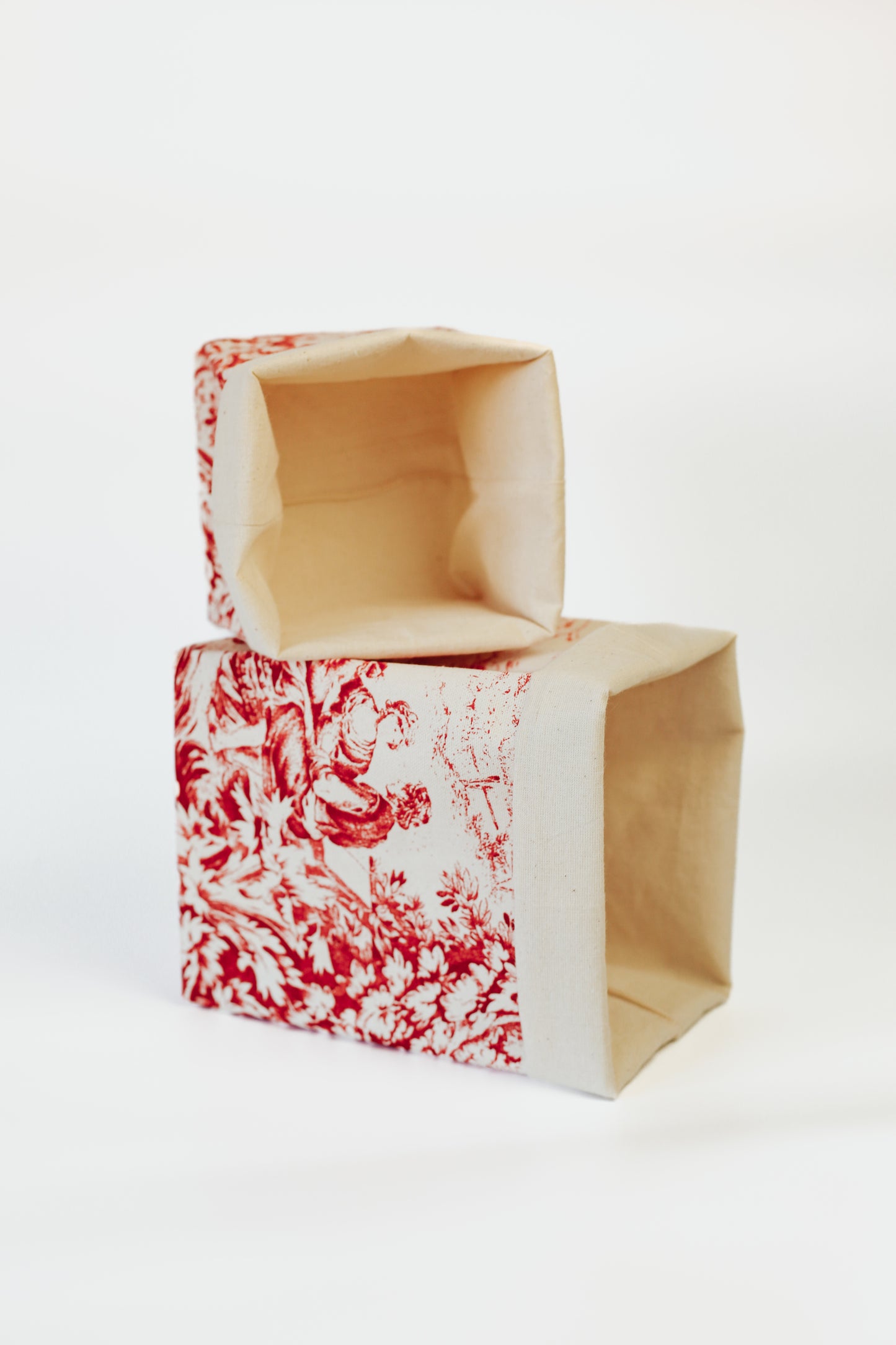Red Toile de Jouy Fabric Basket ( Set of 2 )