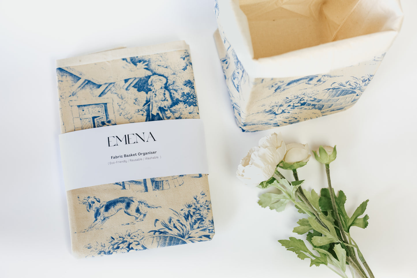 Blue Toile de Jouy Fabric Basket ( Set of 2 )