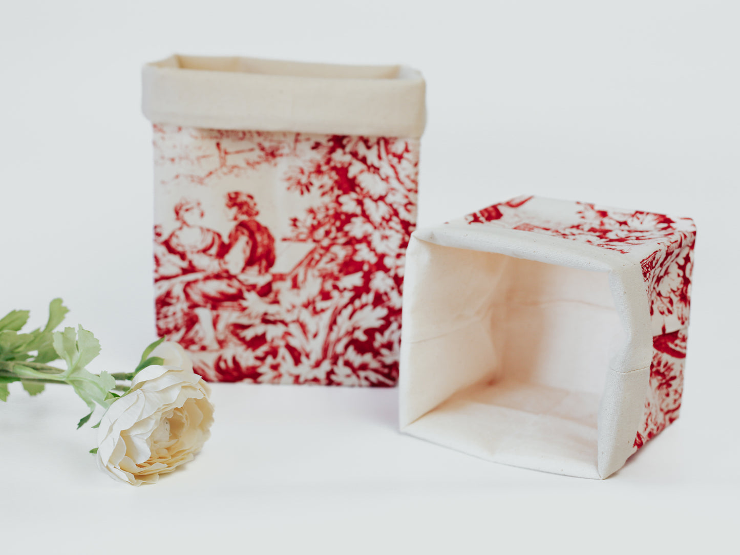 Red Toile de Jouy Fabric Basket ( Set of 2 )