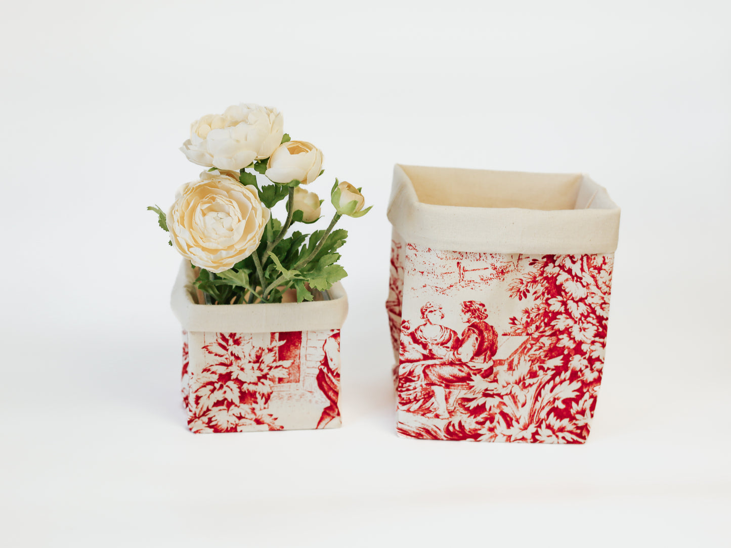 Red Toile de Jouy Fabric Basket ( Set of 2 )
