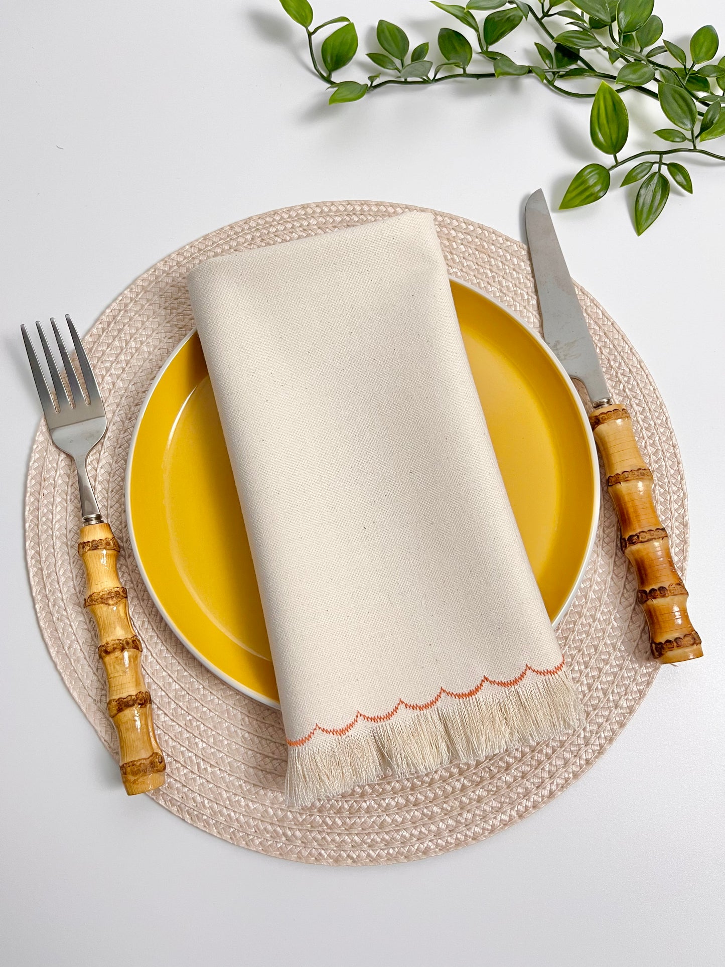 Lemon Block Print Fringe Napkins - Set of 6