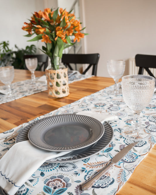 Cotton Table Runner - Blue Floral