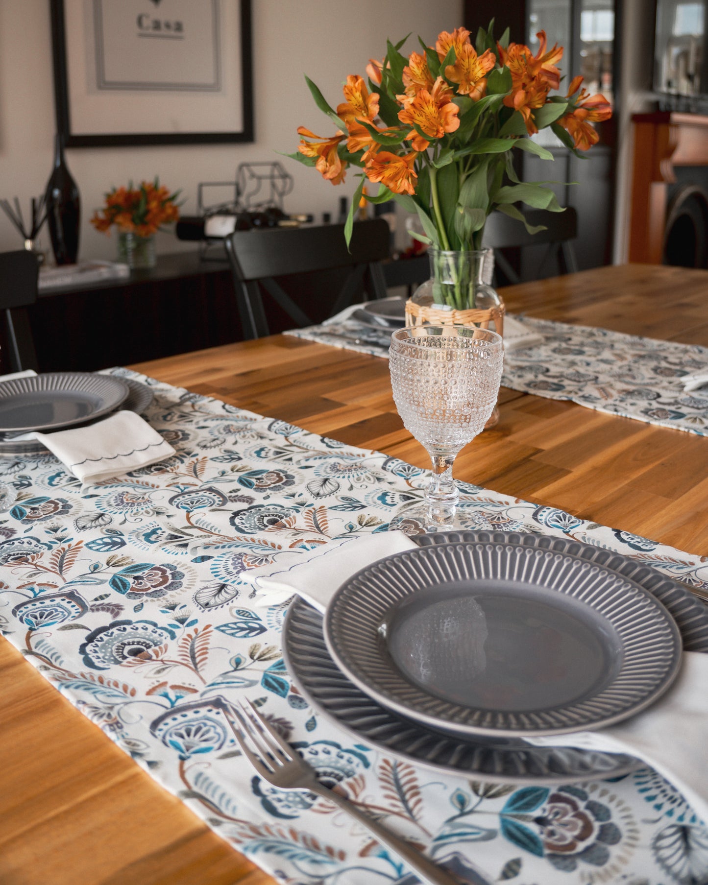 Cotton Table Runner - Blue Floral