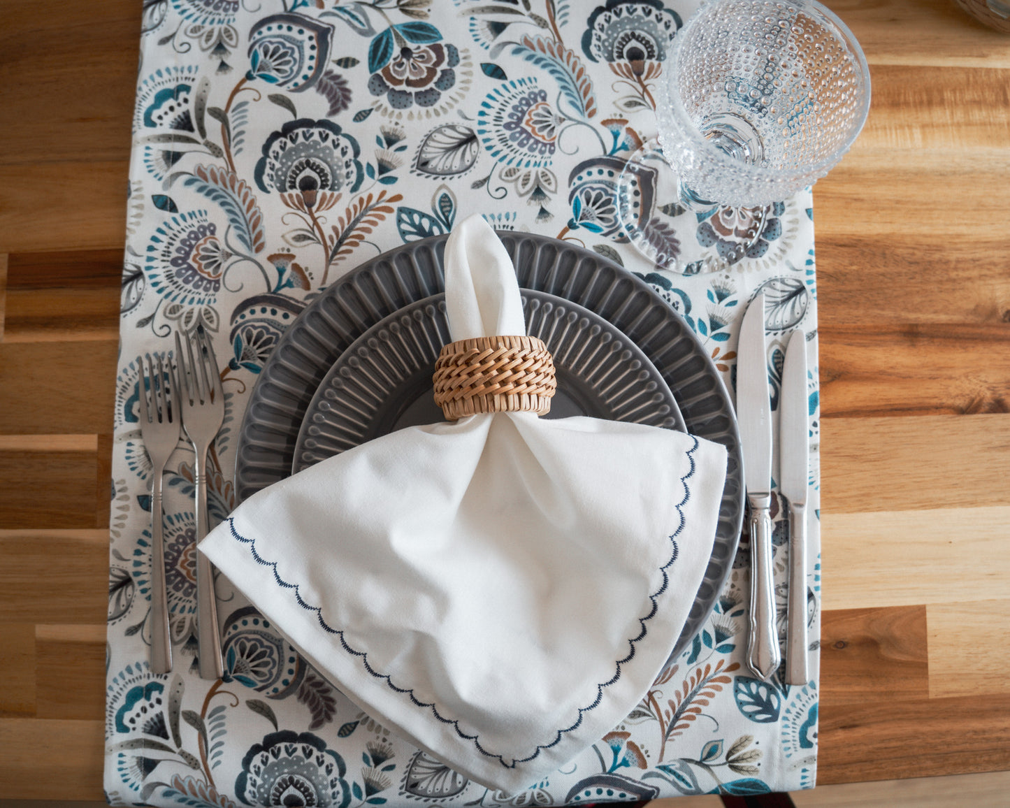 Cotton Table Runner - Blue Floral