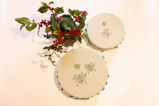 Set of 2 Hand Block-Printed Bowl Covers - Bees