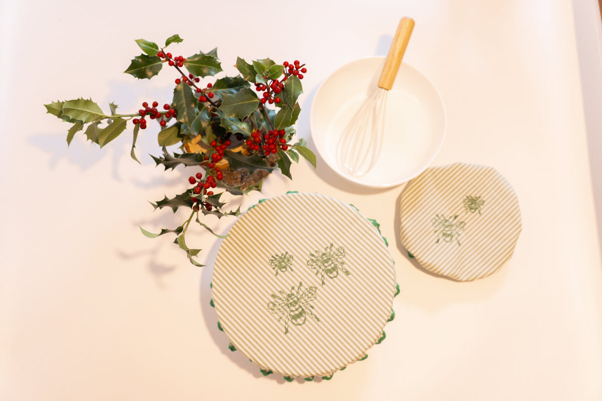 Set of 2 Hand Block-Printed Bowl Covers - Bees