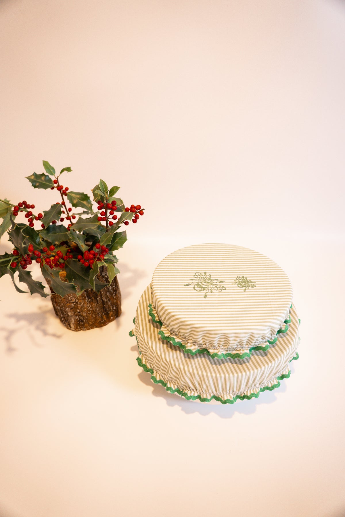 Set of 2 Hand Block-Printed Bowl Covers - Bees