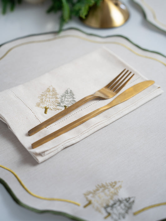 Embroidered Christmas Trees Napkins -Set of 2