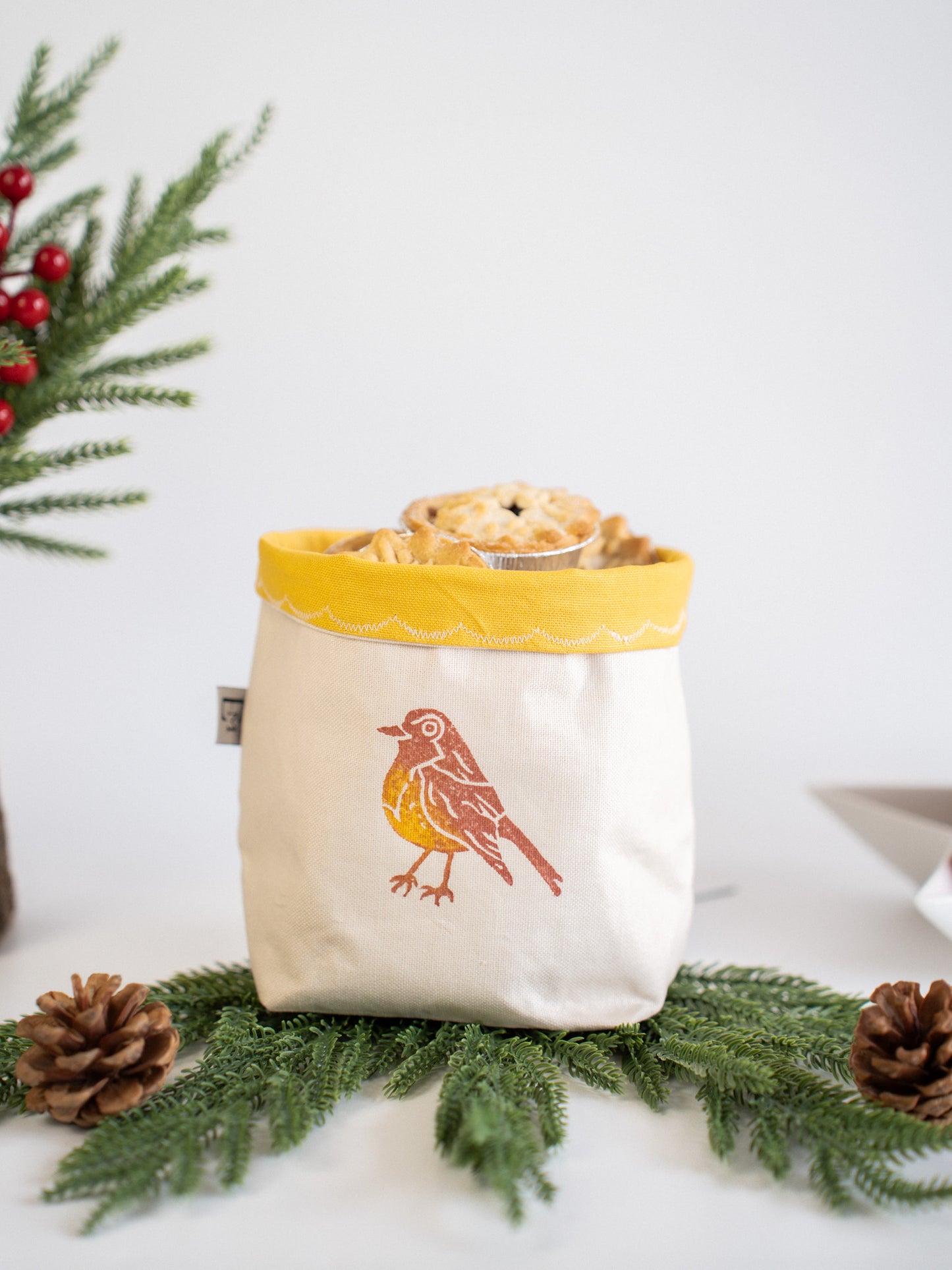 Winter Bird Block-Printed Napkins – Set of 2