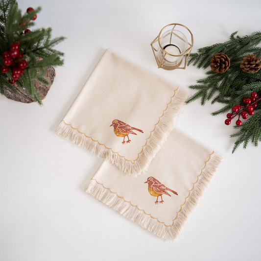 Robin Bird Block-Printed Fabric Basket