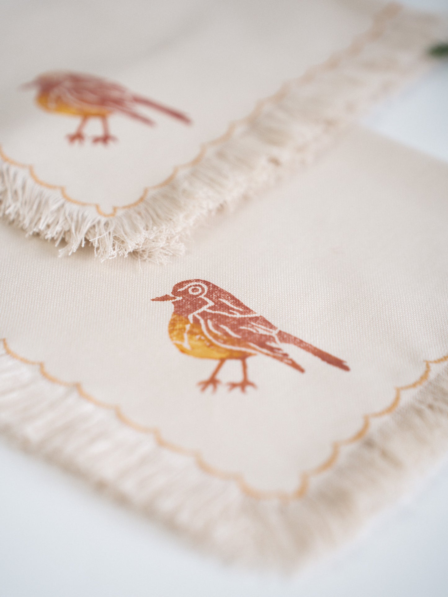 Robin Bird Block-Printed Fabric Basket