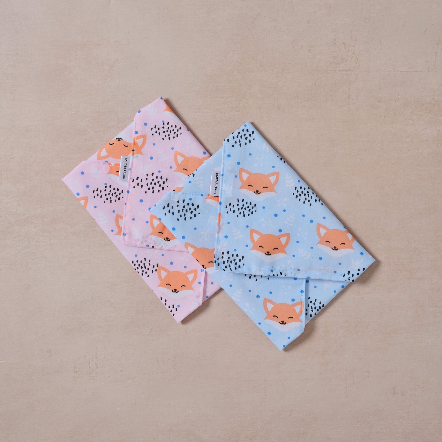 Reusable cotton sandwich wrap in fox print, eco-friendly lunch wrap alternative to plastic, Emena Home UK