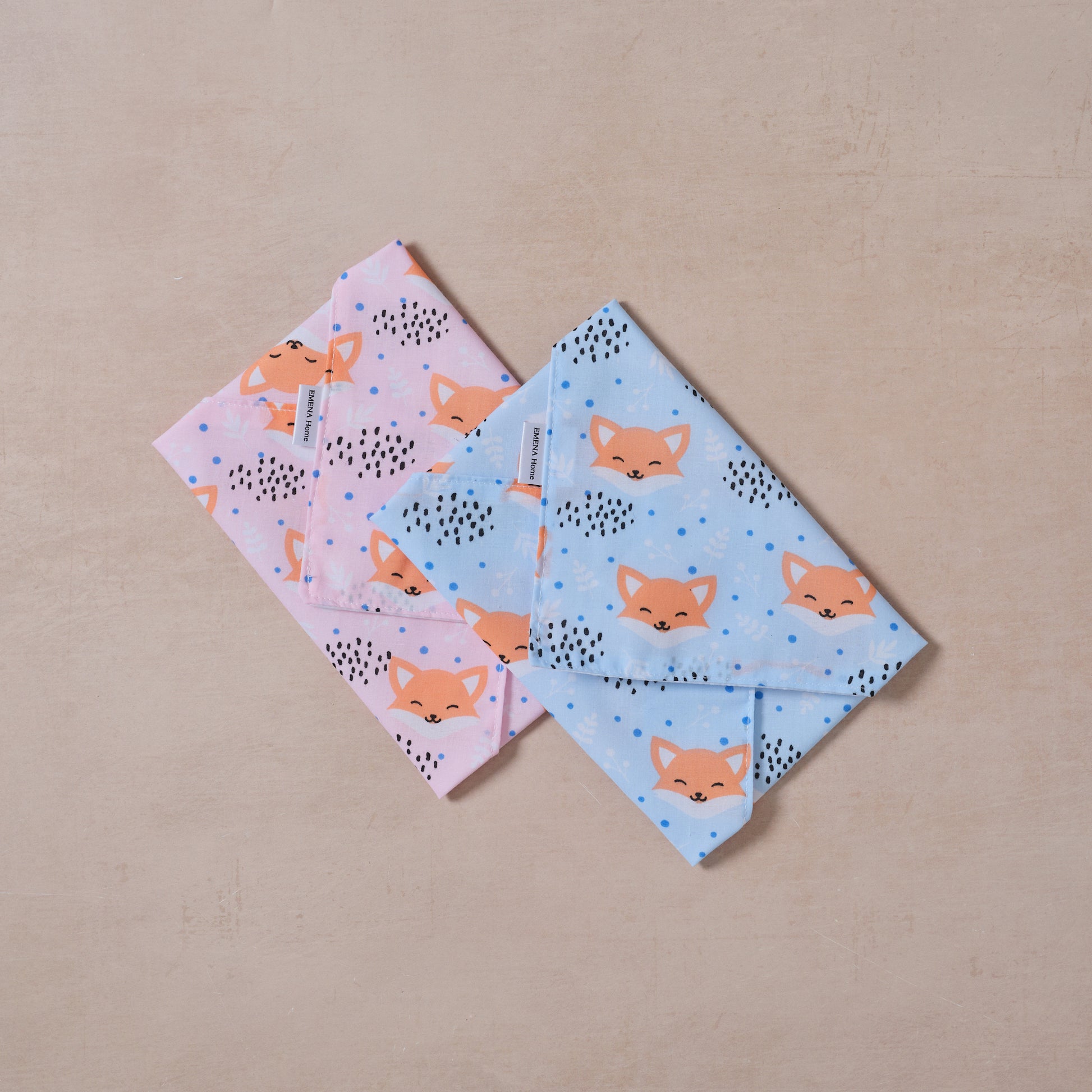 Reusable cotton sandwich wrap in fox print, eco-friendly lunch wrap alternative to plastic, Emena Home UK