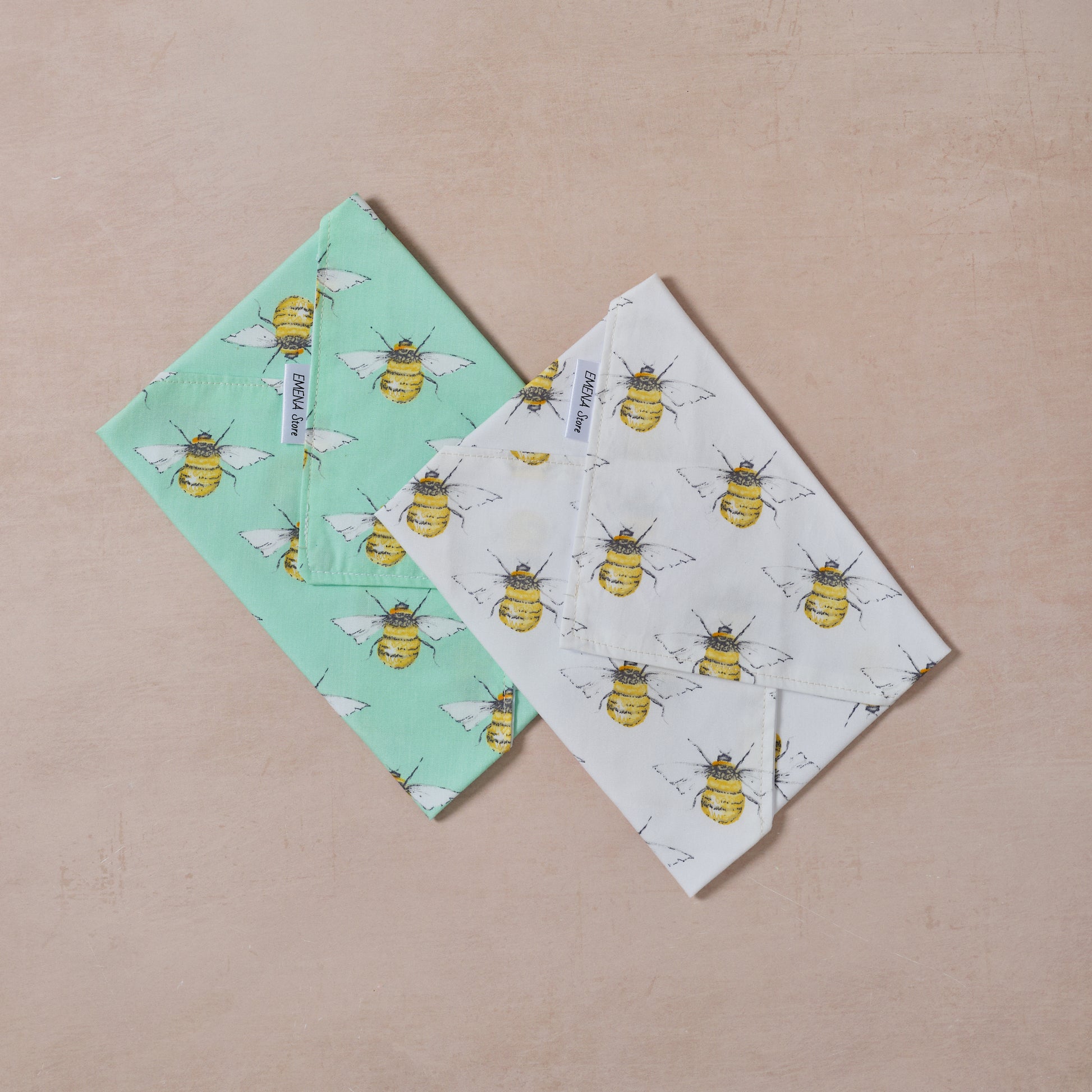 Reusable cotton sandwich wrap in bees print, eco-friendly lunch wrap alternative to clingfilm, Emena Home UK