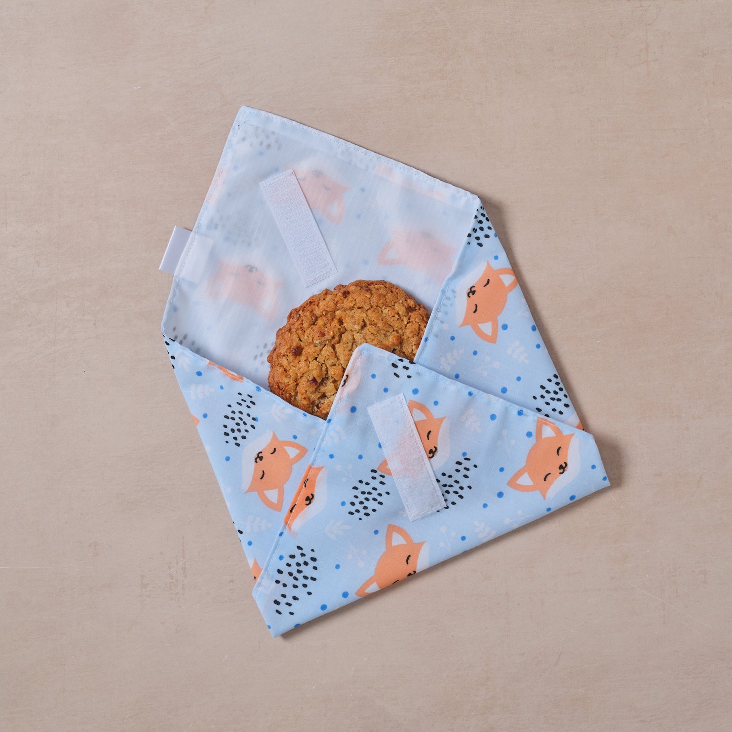 Reusable cotton sandwich wrap in fox print, eco-friendly lunch wrap alternative to plastic, Emena Home UK