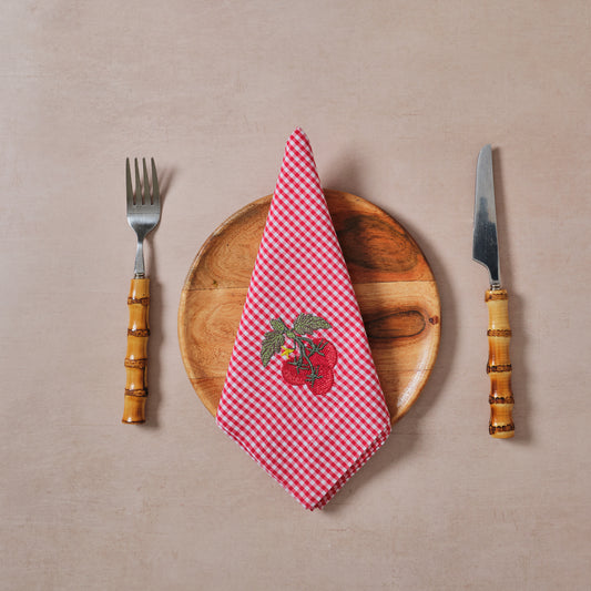 Tomato Embroidered Cotton Napkin – Red Gingham