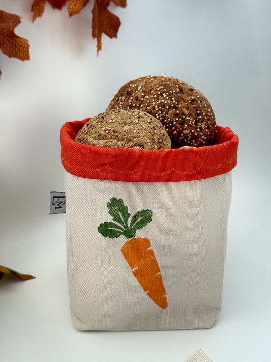 Reversible Block-Printed Fabric Basket: Carrot