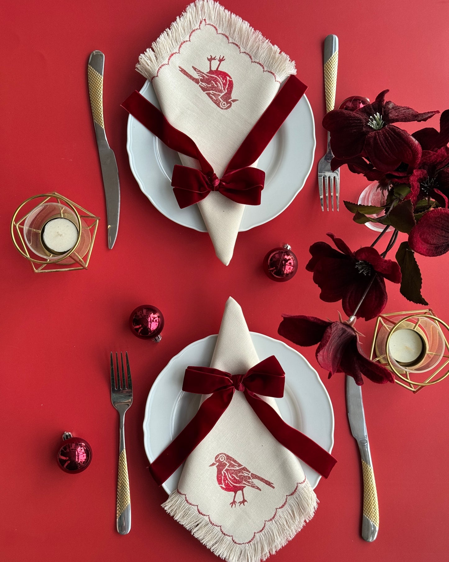 Robin Bird Block-Printed Fabric Basket