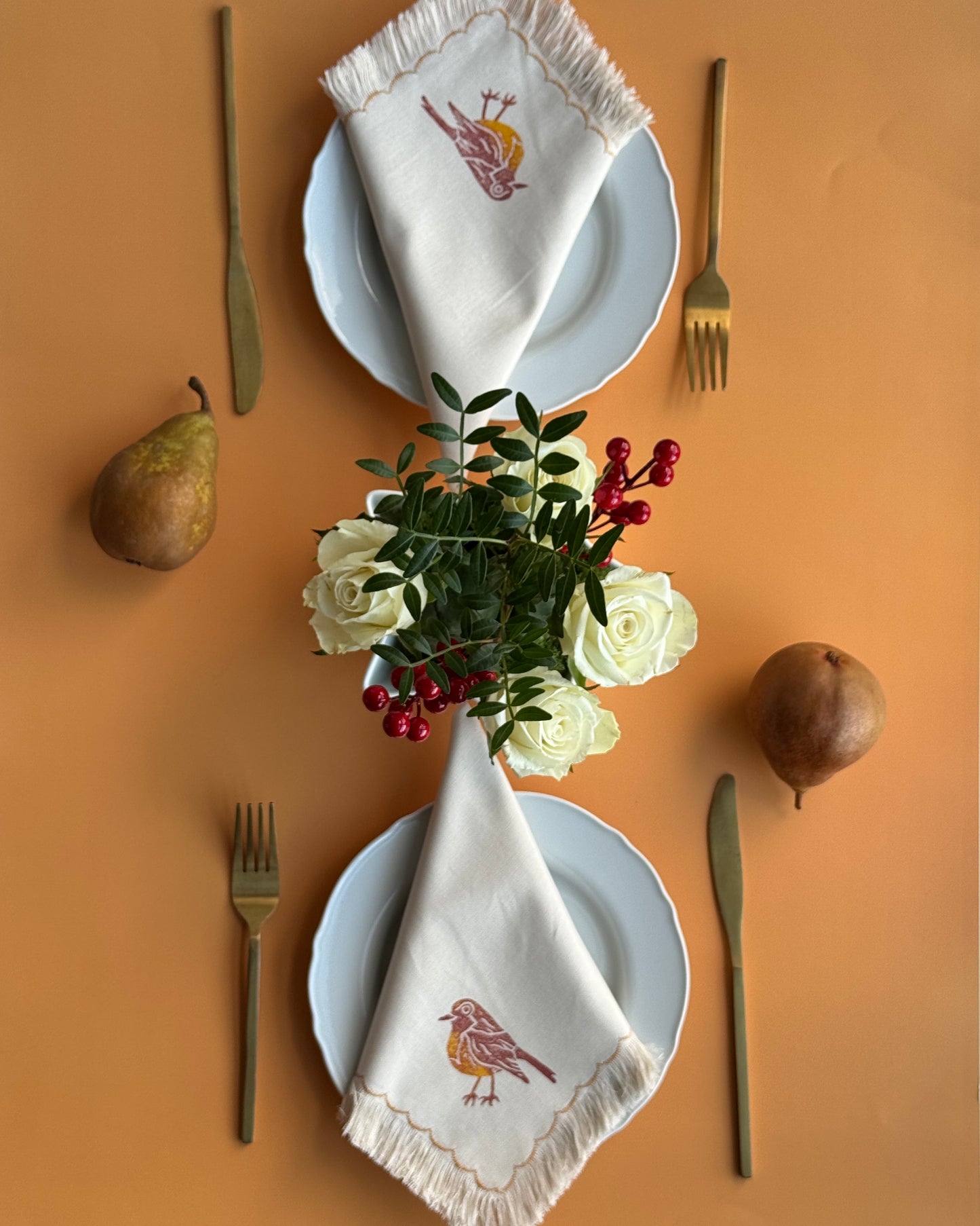 Robin Bird Block-Printed Fabric Basket