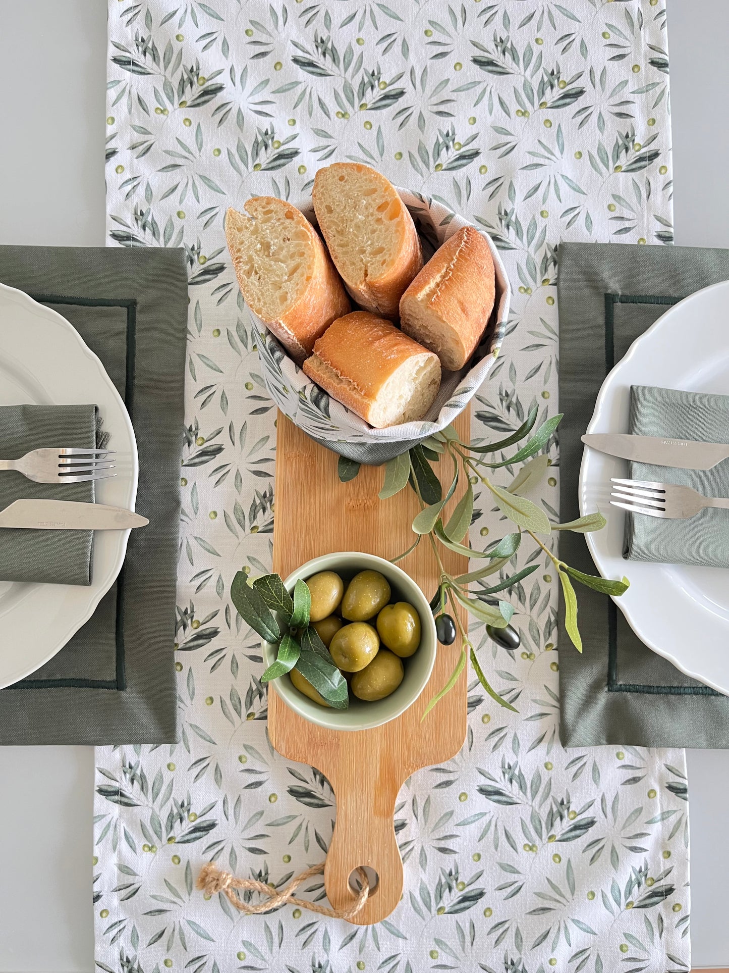 Cotton Table Runner - Olives