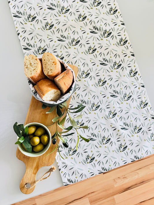 Cotton Table Runner - Olives