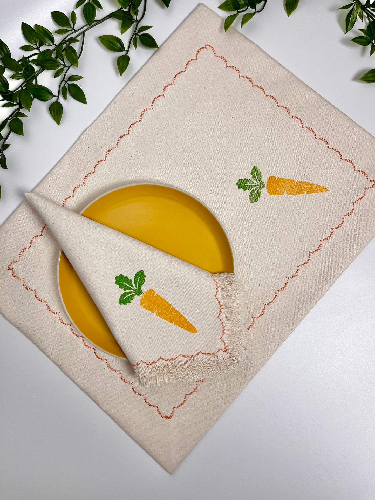 Carrot Block Print Fringe Napkins - Set of 6