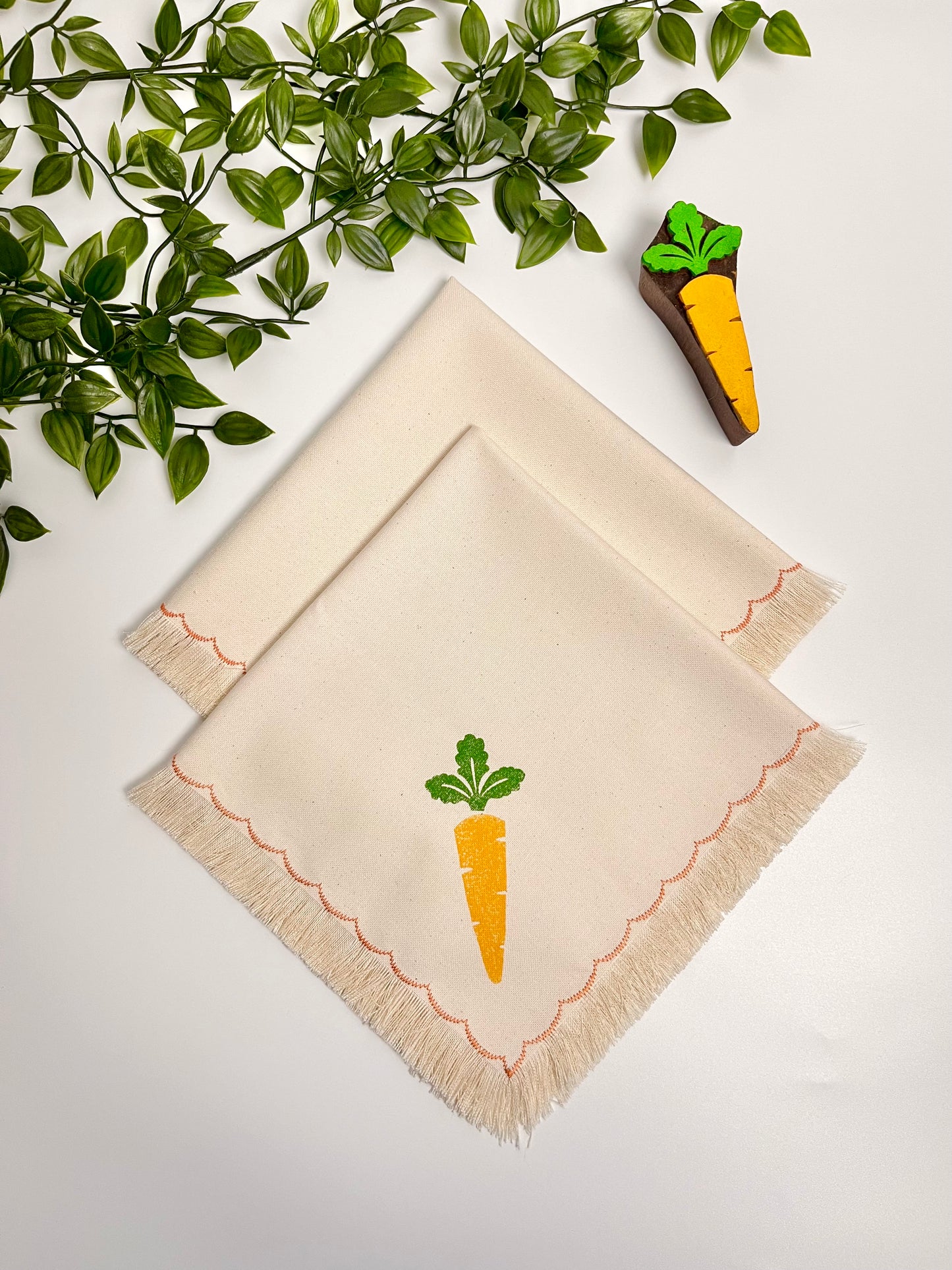 Carrot Block Print Fringe Napkins - Set of 6