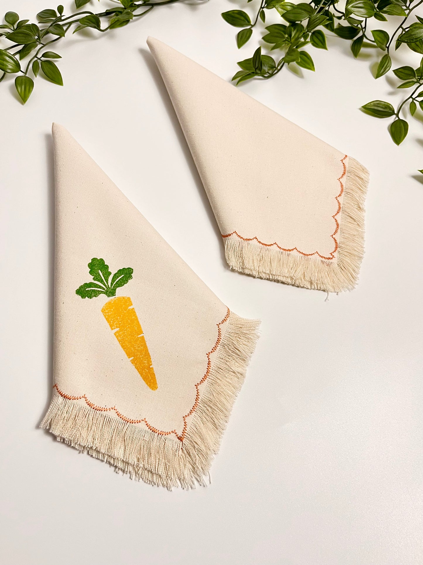 Carrot Block Print Fringe Napkins - Set of 6