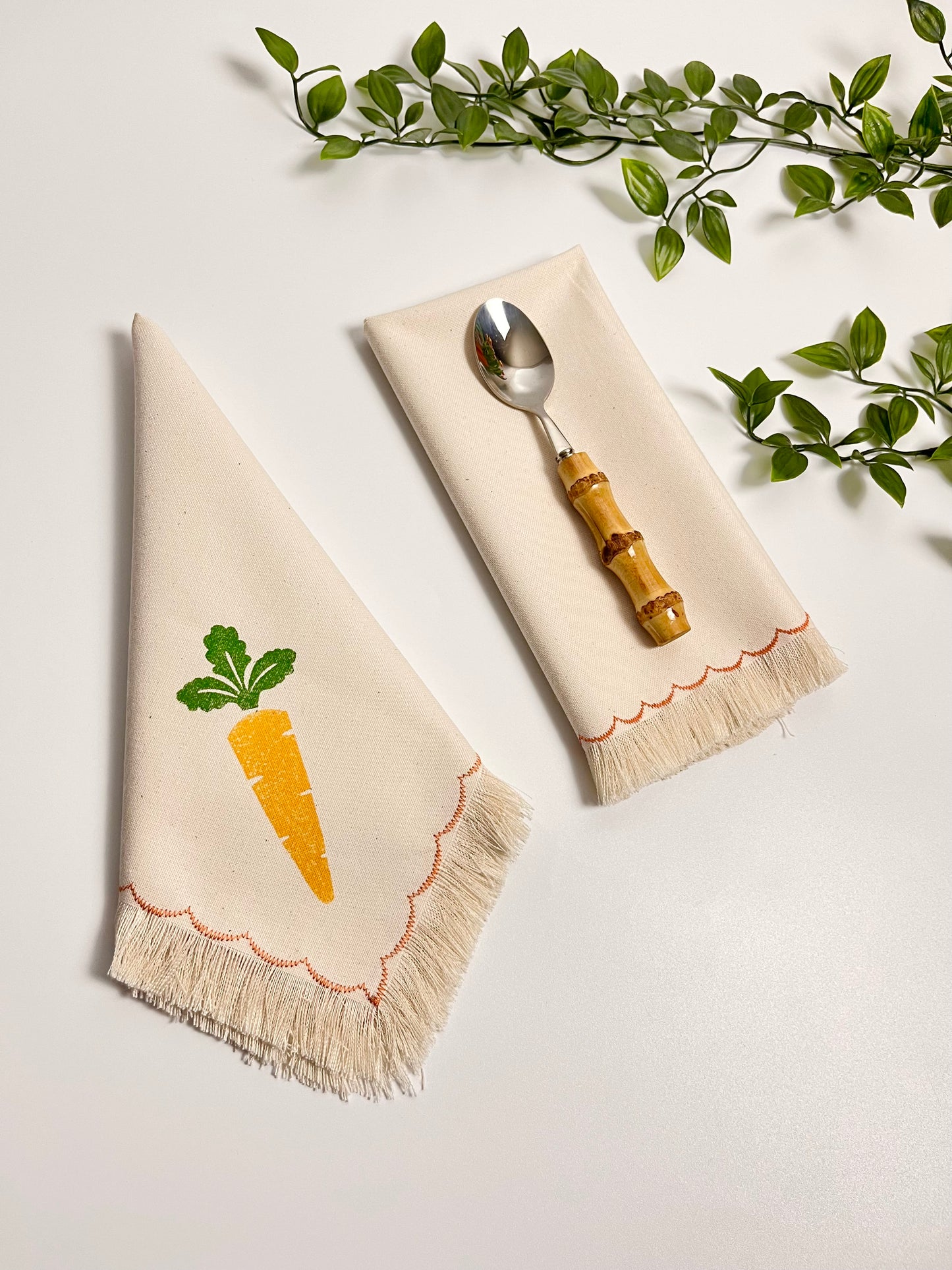 Carrot Block Print Fringe Napkins - Set of 6