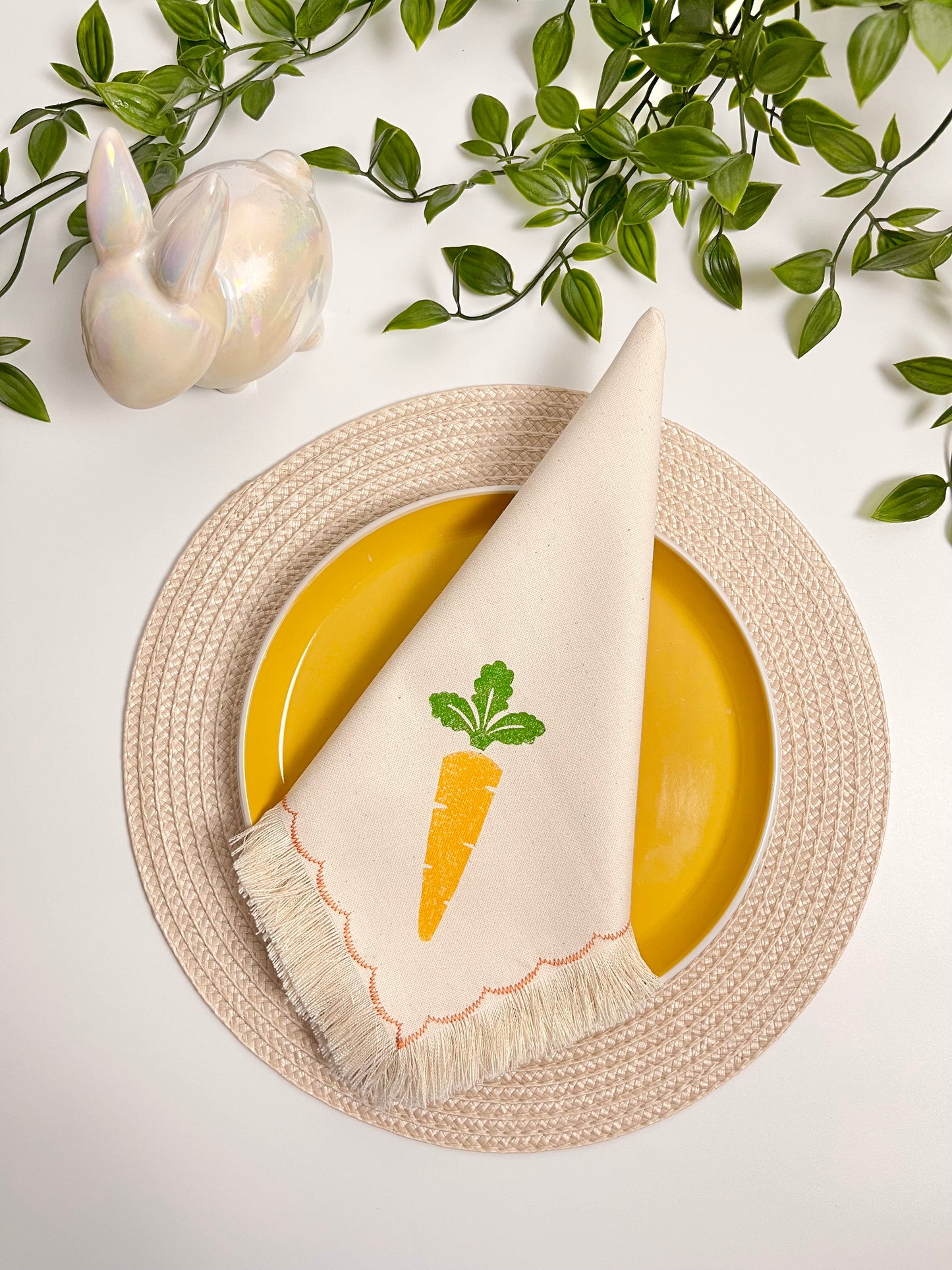 Carrot Block Print Fringe Napkins - Set of 6