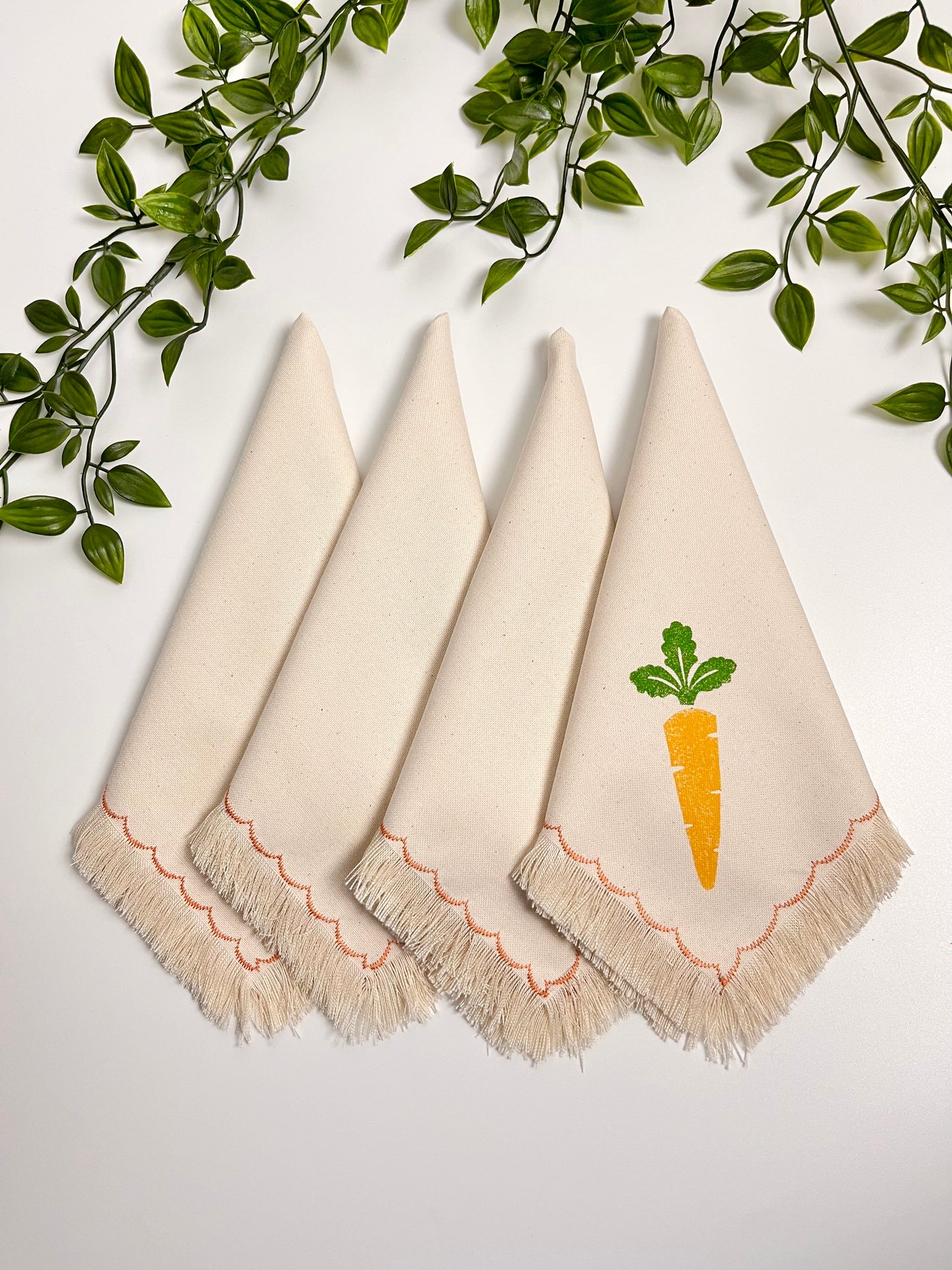 Carrot Block Print Fringe Napkins - Set of 6