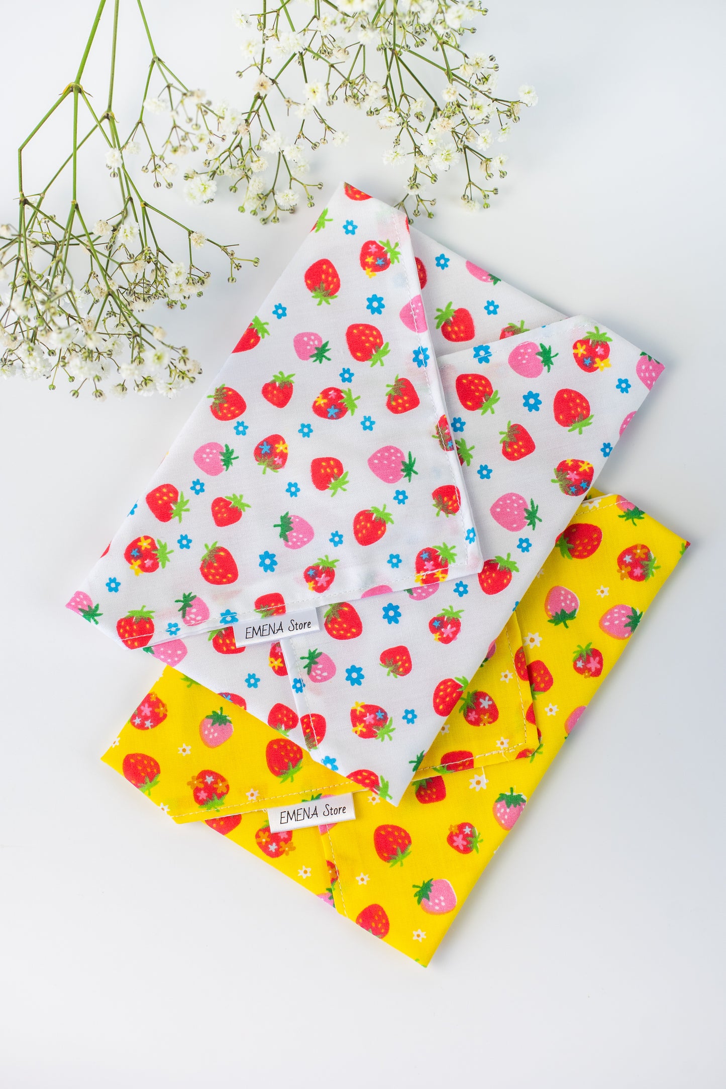 Reusable cotton sandwich wrap in strawberry print, eco-friendly lunch wrap alternative to plastic, Emena Home UK