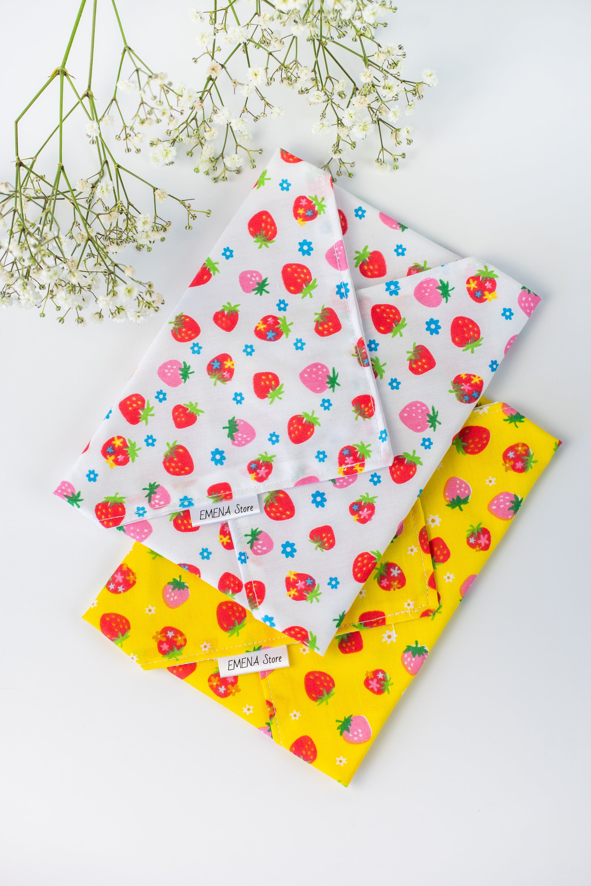 Reusable cotton sandwich wrap in strawberry print, eco-friendly lunch wrap alternative to plastic, Emena Home UK