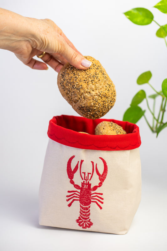 Reversible Block-Printed Fabric Basket: Lobster