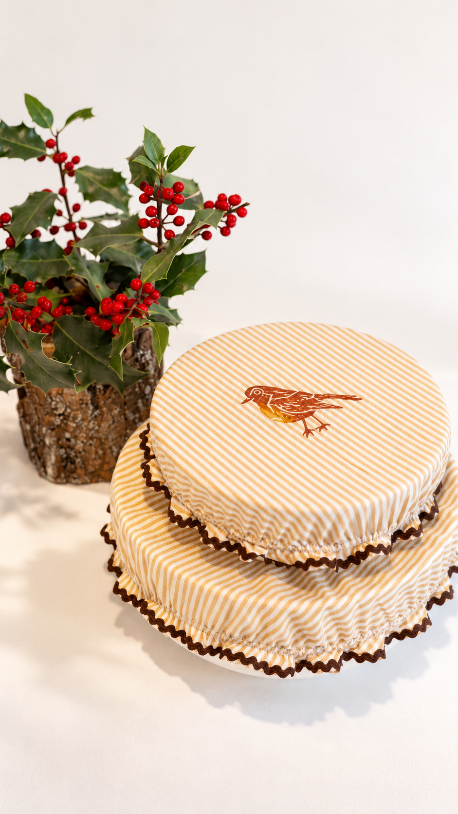 Set of 2 Hand Block-Printed Bowl Covers - Robin Bird